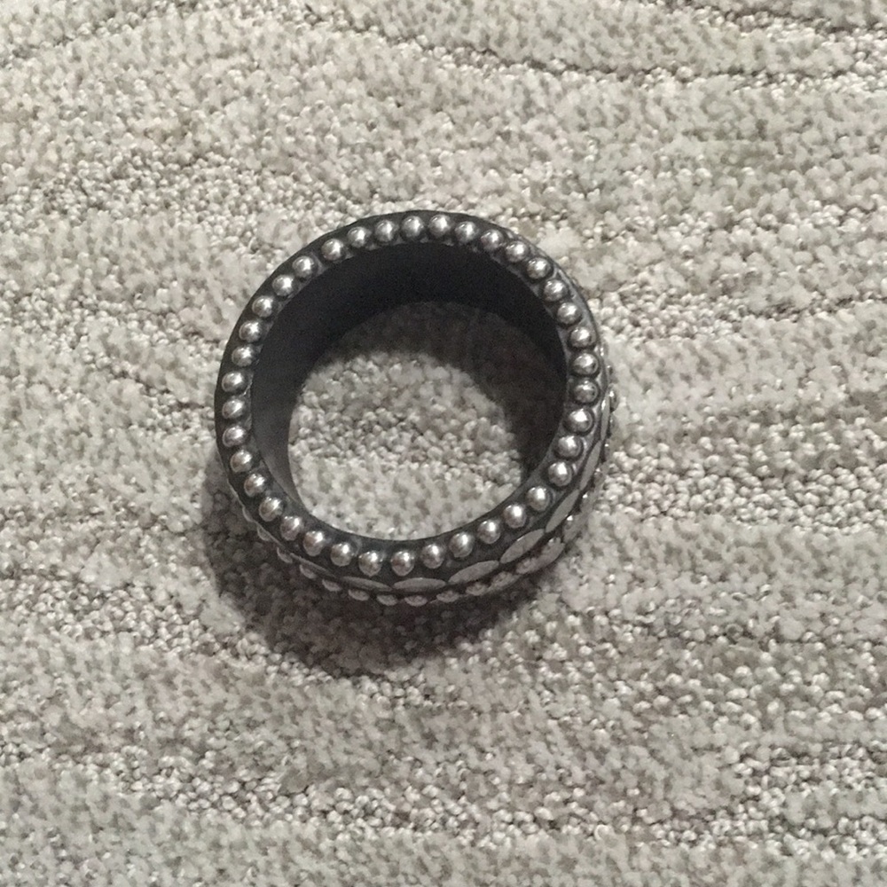 Black, silver-beaded rocker-chick bracelet